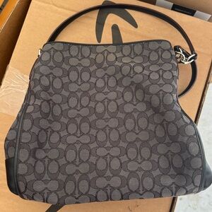 Coach Black and Gray Lexy Signature Shoulder Bag